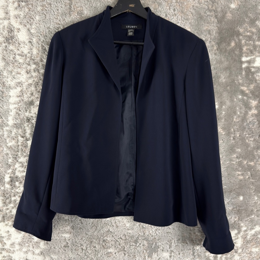 Louben Size 6 Professional Career Open Front Blazer Jacket Navy Blue Womens